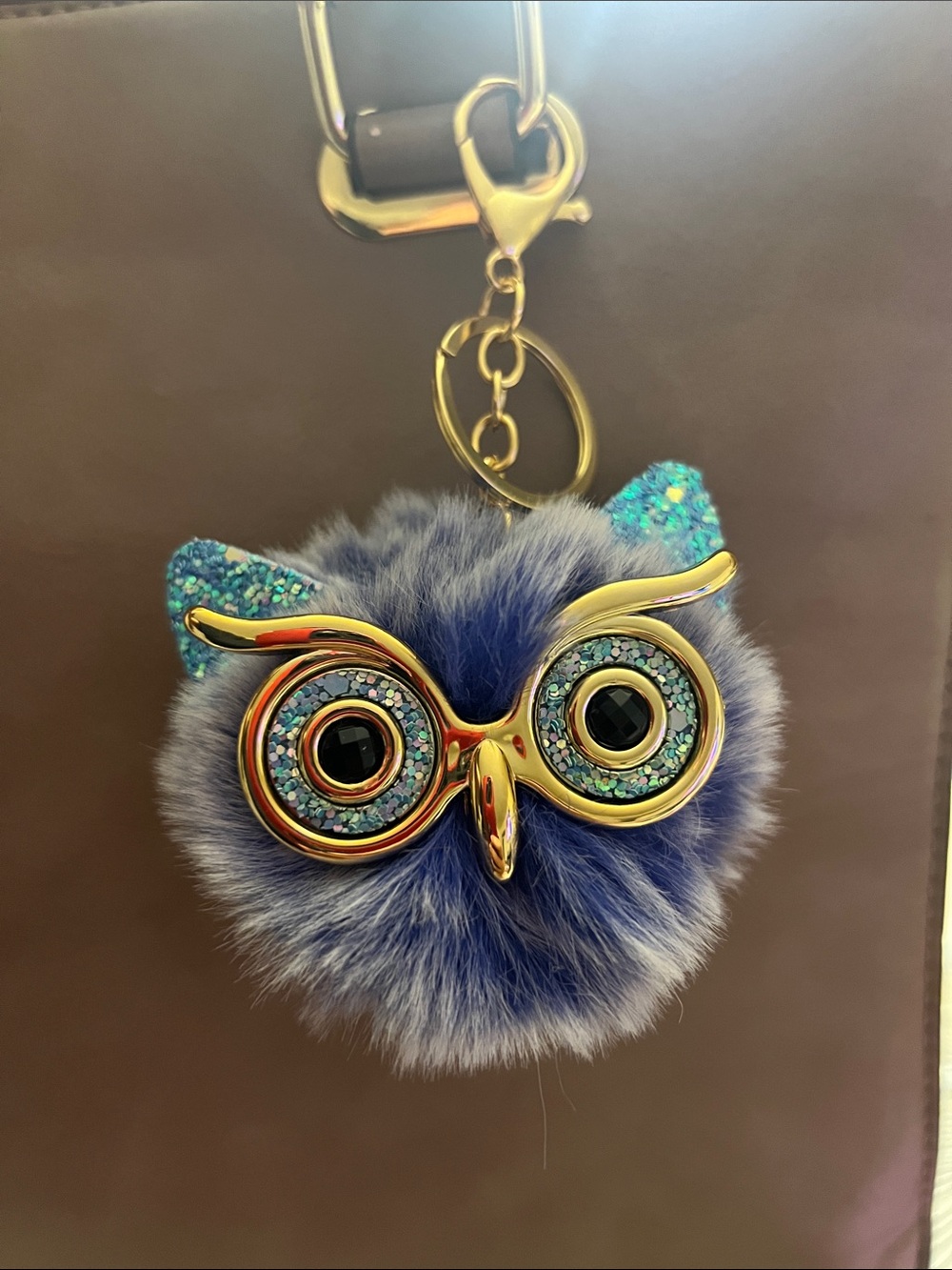Owl Pom-Pom Keychain Bag Charm with Gold Accents